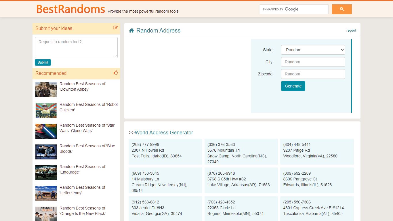 Random US Address | Best Random Tools